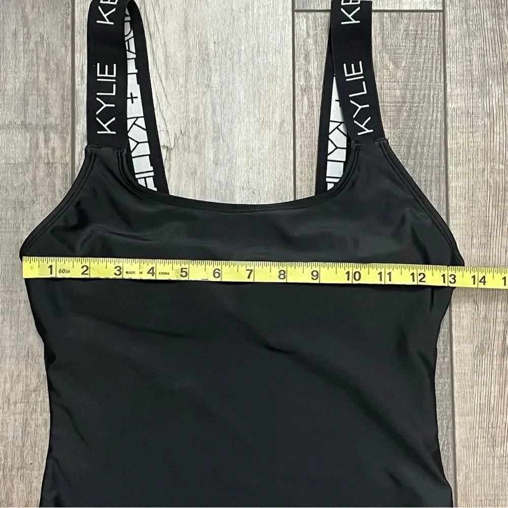 Kendall & Kylie One-Piece Swimsuit Black With Logo Brand on White Band Straps M